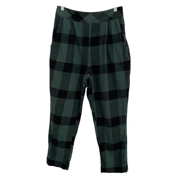 Free People Green & Black Plaid Pleated Pants Trousers Cropped Checkered Small - Picture 3 of 6